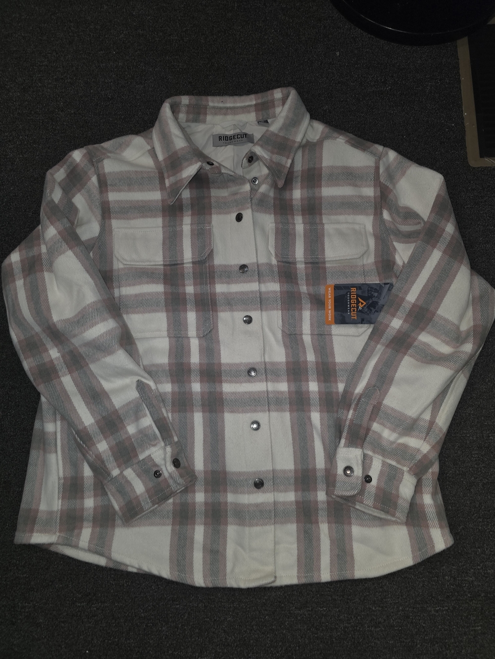 NWT Ridgecut Plaid Button-Up Jacket in Cream & Pink